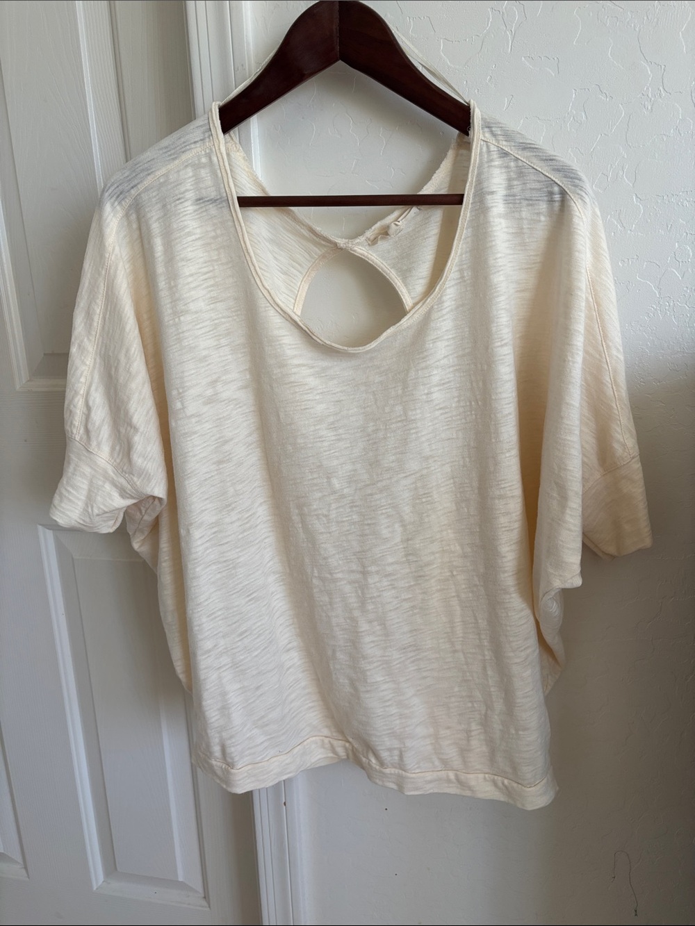 Cream Short-Sleeve Keyhole Back Tee